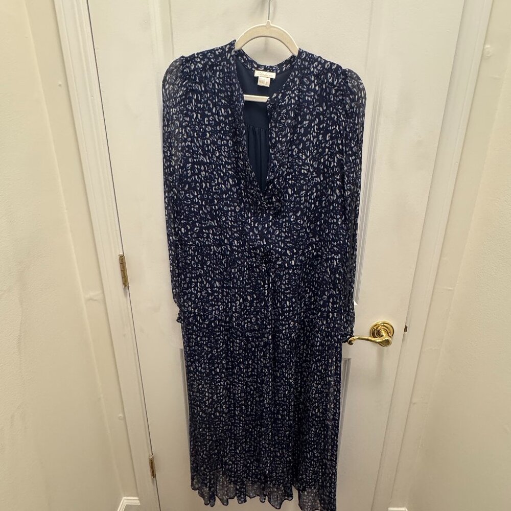 Shoshanna Ama Cheetah Leopard Animal Floral Print Blue Ink Multi Dress